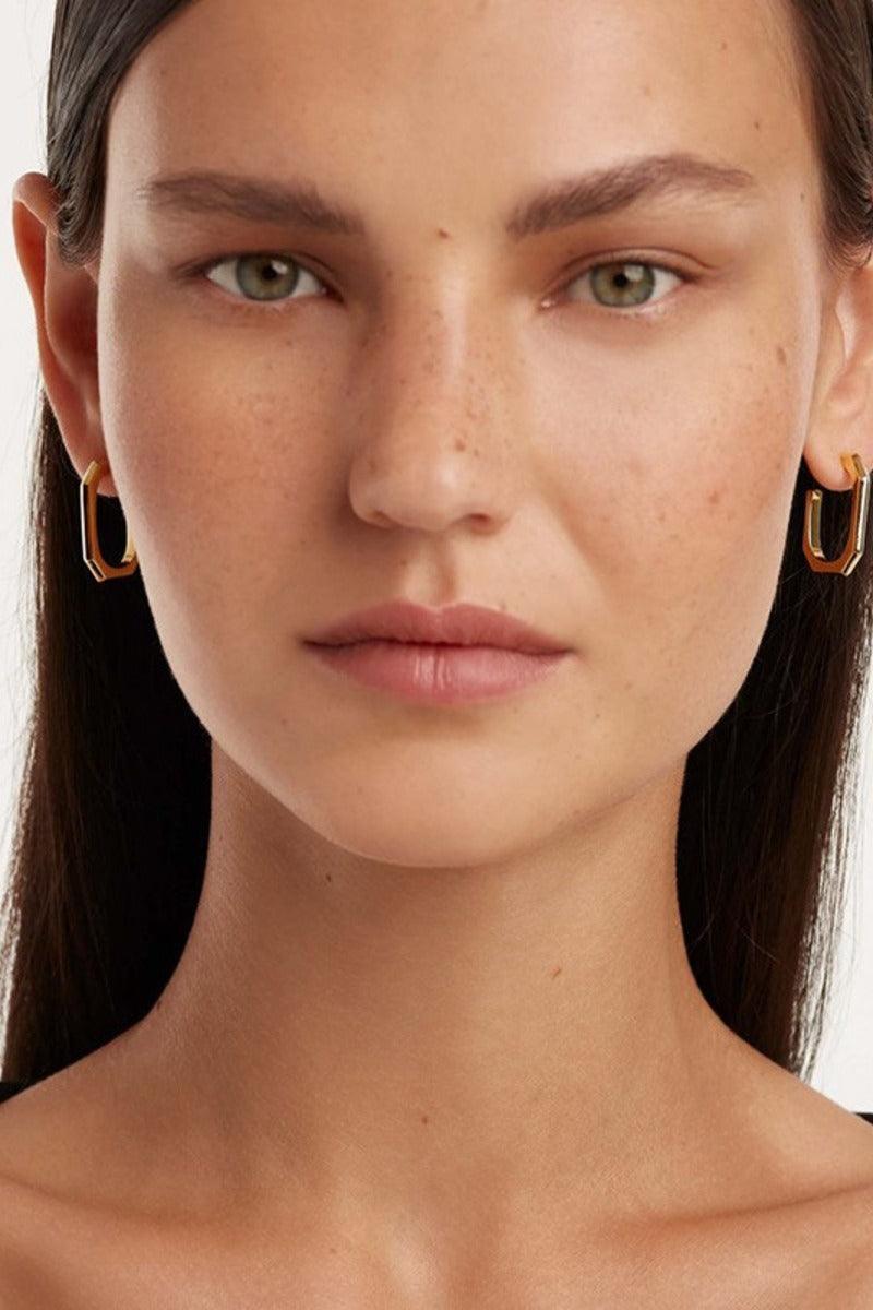 Post Geometric Hexagon Hoop Minimalist Open Earrings 993765592204 - 7 Days / Gold-Small - COCOMELODY